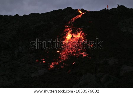 Red volcano lava  in dark