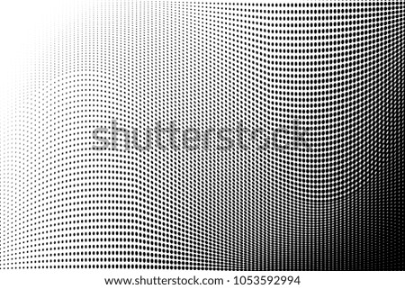 Polka dot halftone pattern. Gradient dots background. Modern vector illustration. Abstract curves. Points backdrop. Dotted spotted pattern. Monochrome  grunge template