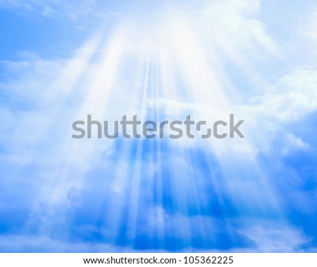Blue sky with clouds and sun may be used as background