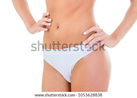 Stomach hand woman studio on white background