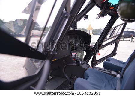 Control panel in military helicopter cockpit