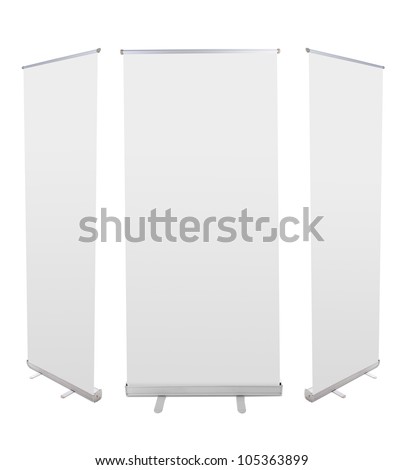 Blank roll up banner display isolated on white background Royalty-Free Stock Photo #105363899