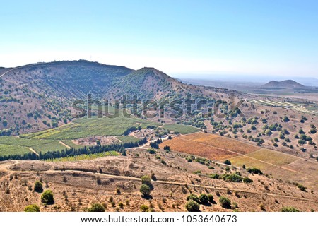 View of the Golan heights from mount Bental, Northern Israel Royalty-Free Stock Photo #1053640673
