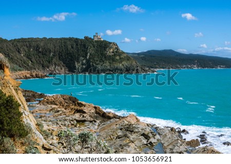 Rocky Tuscany coast on the Mediterranean Sea Royalty-Free Stock Photo #1053656921