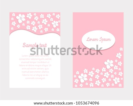 Set of greeting cards and invitation card with cherry blossom. Vector Illustration.