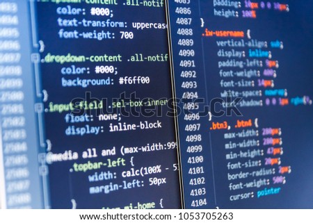 Project managers work new idea. Python programming developer code. IT business company. Creative focus effect. Programmer developer screen. Vivid colors. IT specialist workplace. 