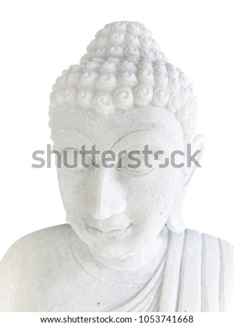 Close up The White Stone Buddha isolated on white background