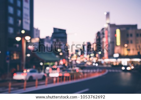 Abstract blur traffic in twilight evening, Asakusa Tokyo Japan bokeh background - Color tone
