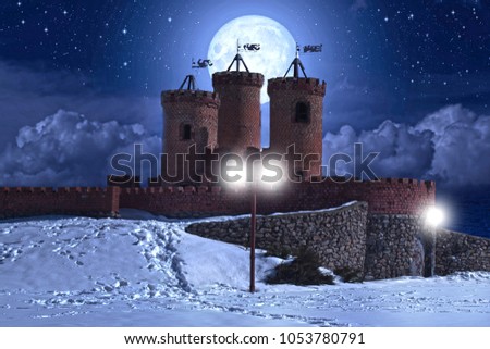 Full moon over the fort in the city park