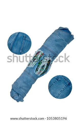 special signs and symbols lined with jeans of different colors and shades