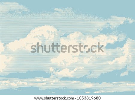 clouds, retro engraving style. design element. vector illustration Royalty-Free Stock Photo #1053819680