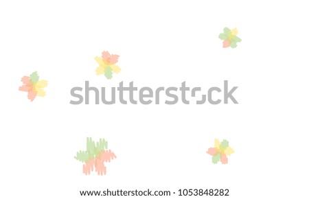 Many Embroidered Blue, Pink, Yellow and Blue Flowers of Different Size on White Background