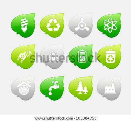 Vector collection of ecological icons on leaves, set 2. Image contains transparency. EPS 10