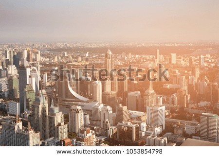Office building business downtown aerial view skyline, Bangkok Thailand cityscape background
