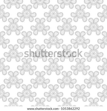 Light gray floral ornamental design on white. Seamless pattern for textile and wallpapers