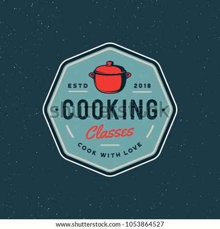vintage cooking classes logo. retro styled culinary school emblem, badge, design elements, logotype template. vector illustration Royalty-Free Stock Photo #1053864527
