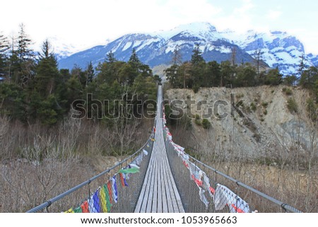 Bhutanese hanging bridge in Susten, Switzerland.