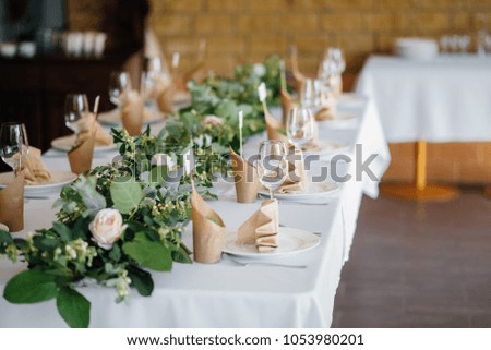 Delicate and stylish setting of the festive table. Banquet, wedding.