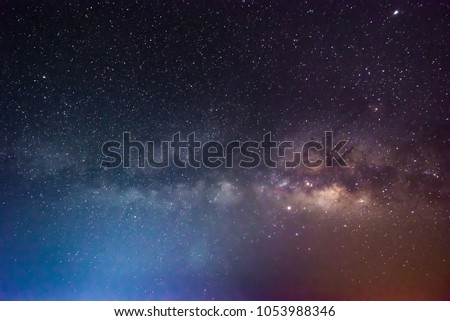Milky way with blue and orange light, Star in the sky at night