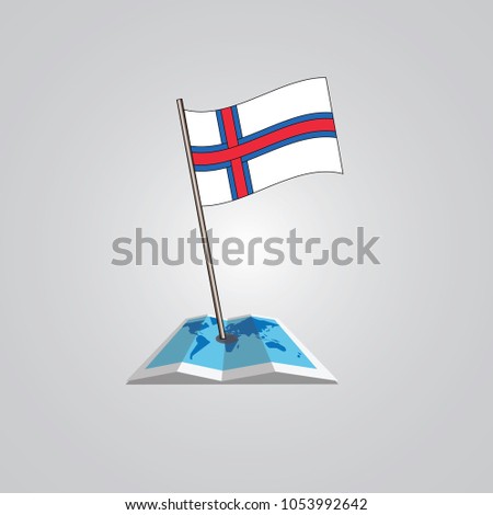 Map with flag of Faroe Islands  isolated on white. National flag for country of Faroe Islands  isolated, banner for your web site design logo, app, UI. check in. map Vector illustration, EPS10.