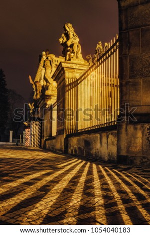 Lights and shadows on the stone square in front of Prague Castle