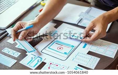 ux designer creative Graphic planning application development for web mobile phone . User experience concept. Royalty-Free Stock Photo #1054061840