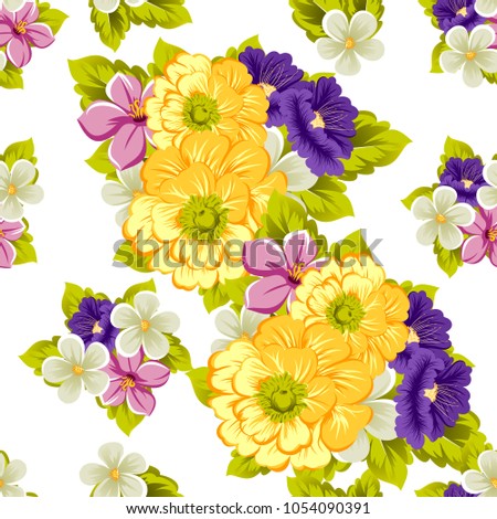 beautiful elegant seamless pattern of flowers. For your fabrics design, postcards, greeting cards for wedding, birthday and more. Vector illustration.