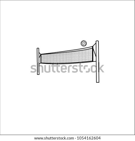 Volleyball net and ball vector composition. Hand drawn sport illustration. Isolated net and ball on white background. Sport design, volleyball simbol.