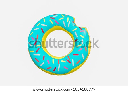 Top view of life ring donut isolated on white background ,this image for summer concept. Royalty-Free Stock Photo #1054180979