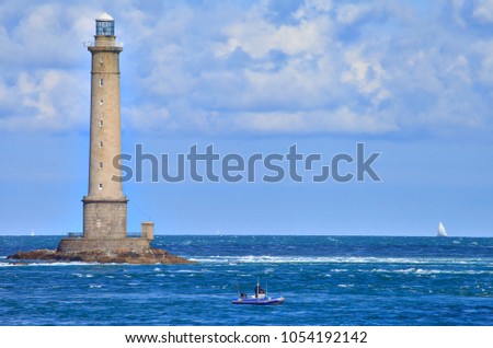 Goury lighthouse at the cape of Goury, Normandy, France