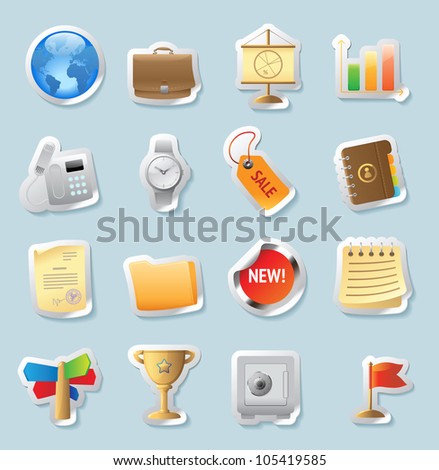 Sticker button set. Icons for business and finance. Raster version. Vector version is also available.