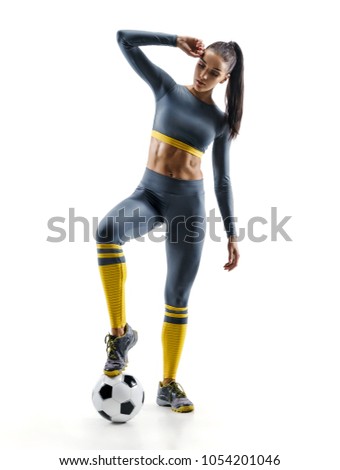 Ready to play. Soccer player woman standing in silhouette isolated on white background. Sport and healthy lifestyle