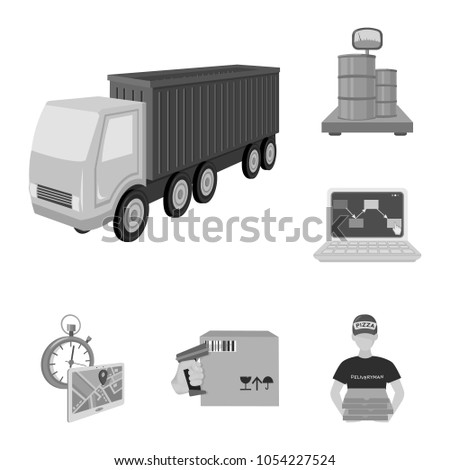 Logistics and delivery monochrome icons in set collection for design. Transport and equipment isometric vector symbol stock web illustration.