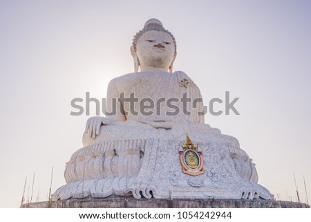 Big Buddha statue Was built on a high hilltop of Phuket Thailand Can be seen from a distance