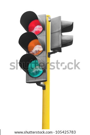 Real photo of traffic light isolated on white background