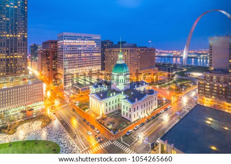 St. Louis downtown skyline at twilight from top view Royalty-Free Stock Photo #1054265660