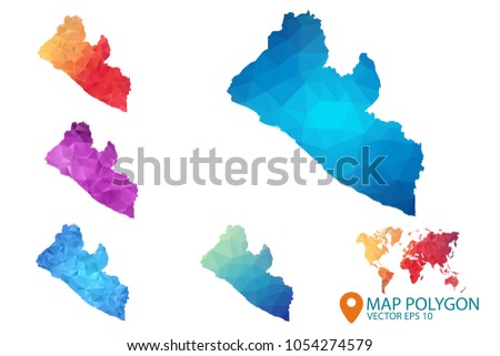 Liberia Map - Set of geometric rumpled triangular low poly style gradient graphic background , Map world polygonal design for your . Vector illustration eps 10.