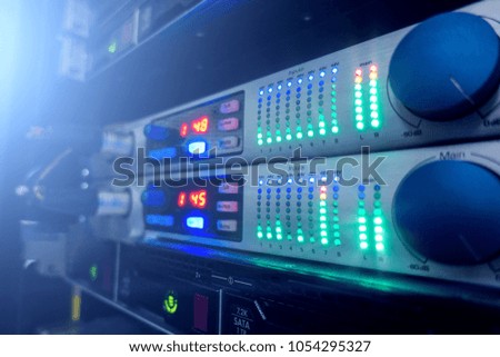
Audio server. Server room in data center full of telecommunication equipment. 