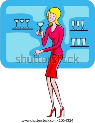 A vector illustration of a shopping blonde girl holding a wine glass. Can be used also for a sales consultant.