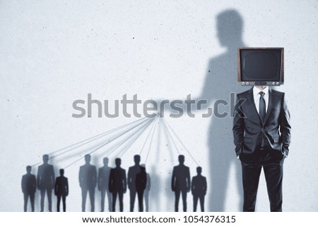 Abstract TV manipulation and brainwash background with people and shadows Royalty-Free Stock Photo #1054376315