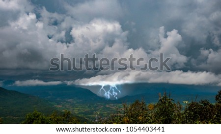 Lightning In Sky At forest,monsoon season.
