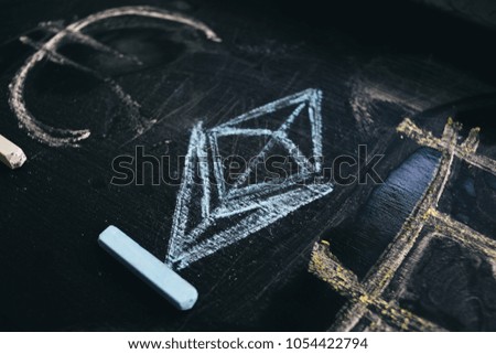 
Currency of euro and crypto currency bitcoin, Ethereum .drawing on a chalkboard