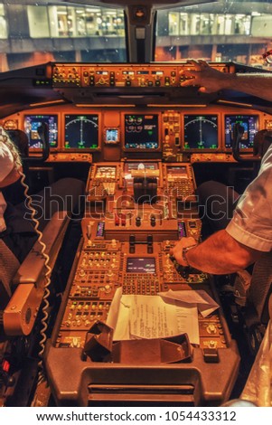 The cockpit of modern jet airplane.