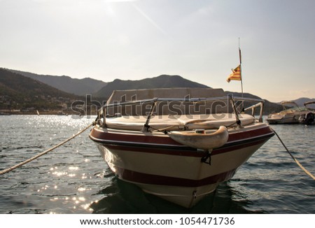 Port de la Selva, Catalunya, Spain; August 17 2017: A motor boat with the catalan flag