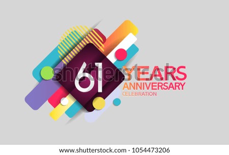 61 years anniversary colorful design with circle and square composition isolated on white background for celebration