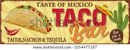Vintage Tacos Bar metal sign. Royalty-Free Stock Photo #1054477187