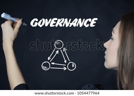 The businessman writes an inscription with a white marker:GOVERNANCE