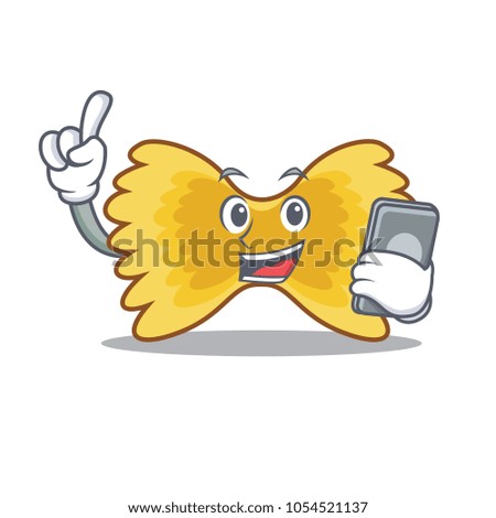 With phone Farfalle pasta character cartoon
