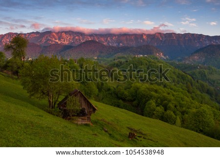 morning in the mountain village Pestera, Romania