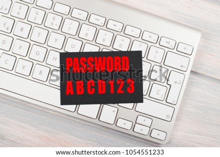 Business card in black color with Password concept, on computer keyboard. Mockup.
